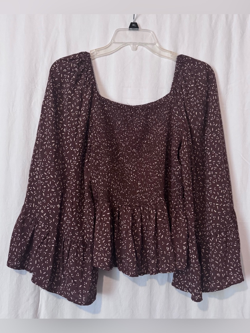 Angie Brown Smocked Peasant Blouse – Ruffle Sleeves – Women’s XL